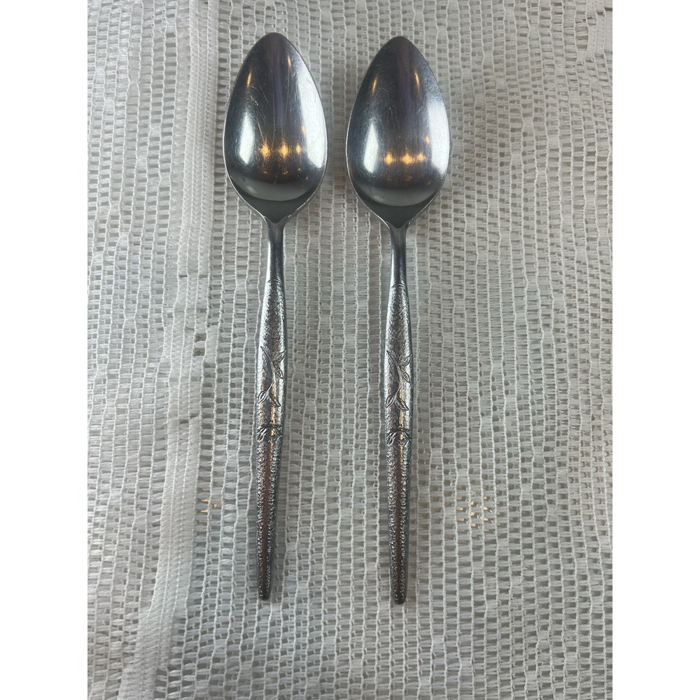 Vintage FLEUR Nasco Vassar Stainless Oval Soup Spoons Pair